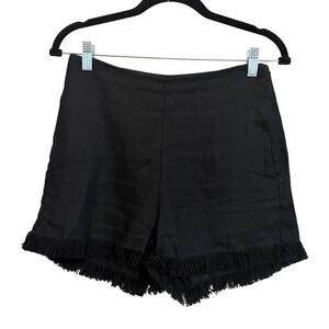 Magali Pascal Womens Linen Short XS Black Pocket Fringed Casual Boho Summer Chic